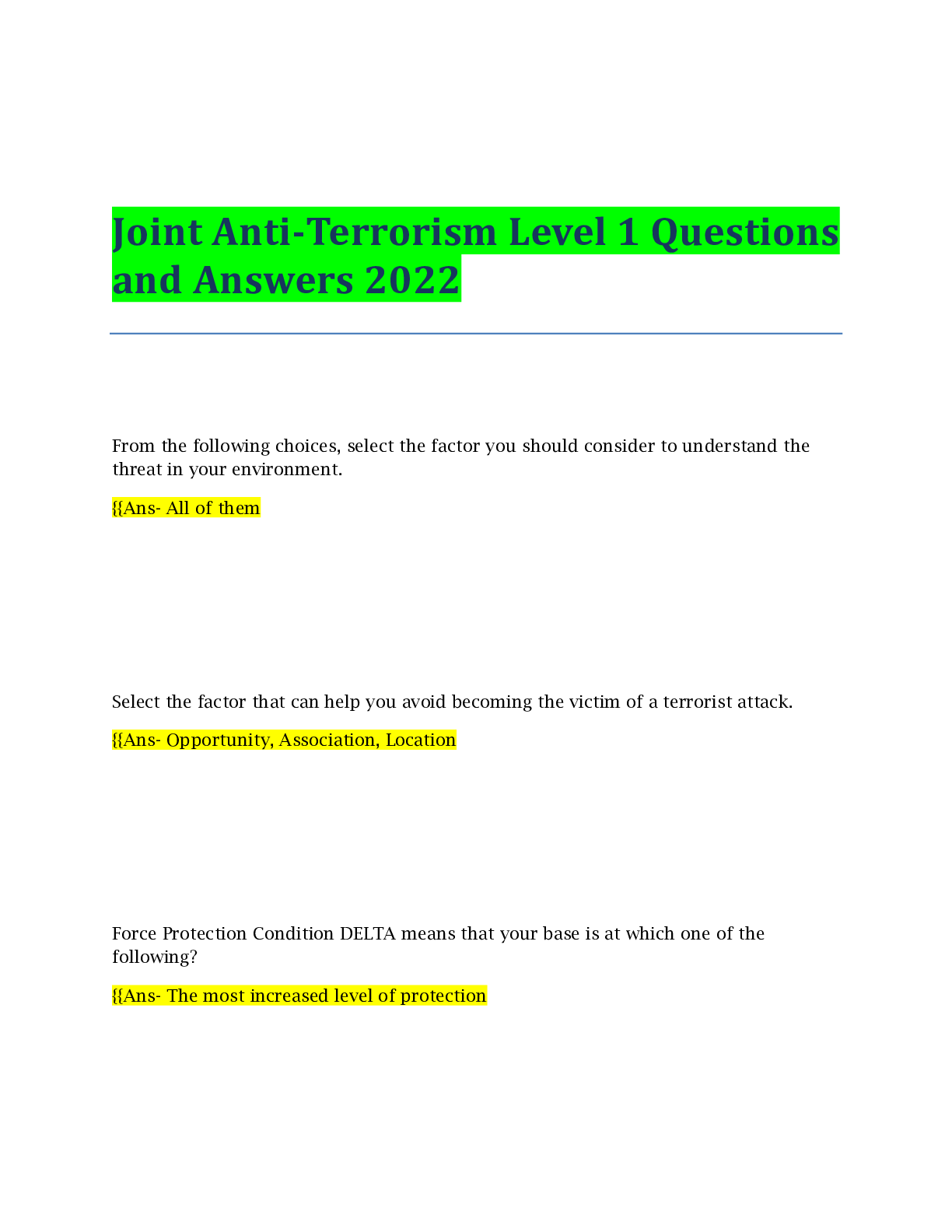 Anti Terrorism Level 1: Uncovering Joint Answers to the 2022 Security Queries That Redefined Modern Defense